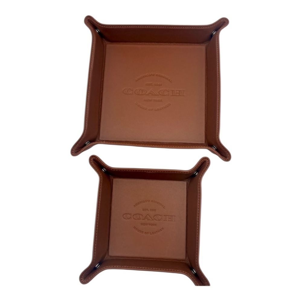 Coach Leather Valet Tray Set Dark Saddle Brown Mens Organizer NWT $250 - Picture 3 of 9